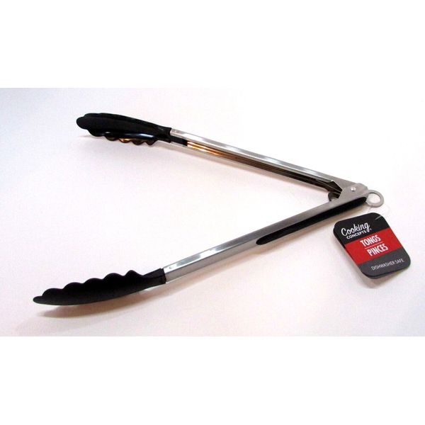 New Aluminum w Black Silicone 13" Long Lock Spring Cooking Concepts Salad Tongs