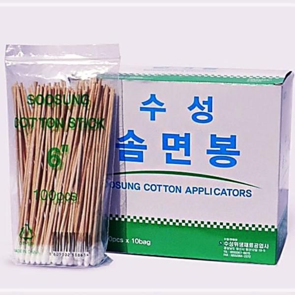 Long cotton swab with cotton on only one side, 6 inches GWBF0057