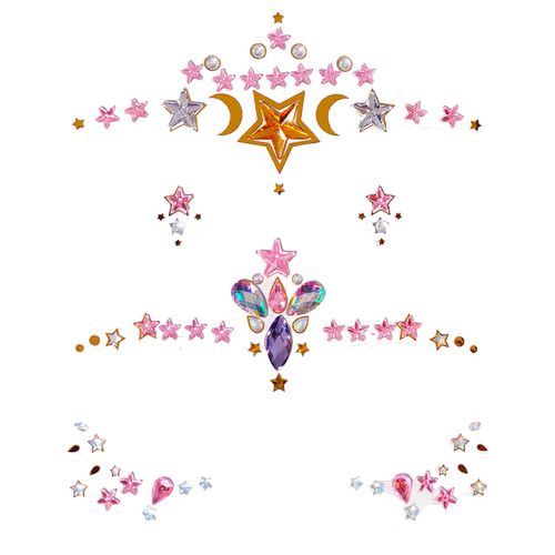 Nirbffo Stella Luna Viso Adesivi Decorazione Rosa Oro Glitter Fake Tattoo Strass Per Donna Festa Viso Gioielli Stick 2 Pezzi