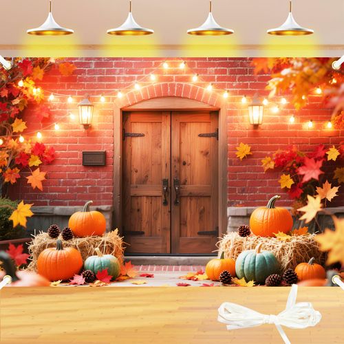 Large Fall Backdrop for Photography 118x79in Autumn Backdrop with 4 Grommets Fall Harvest Landsacape Pumpkin Maple Leaf Haystacks for Thanksgiving Baby Shower Birthday Party