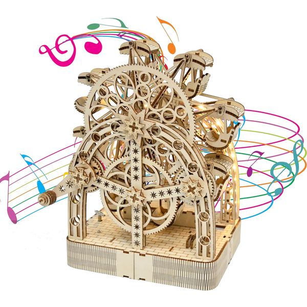 3D Wooden Puzzle Mechanical Ferris Wheels Music Box Model, Brain Teaser DIY Crafts Kits 3D Puzzles for Adults & Kids, Hobbies Projects Building Sets Creative Gift for Teens Boys Girls