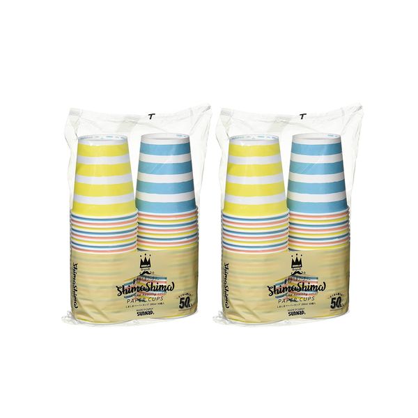 Sunup Paper Cup, Striped Pattern, 8.0 fl oz (205 ml), Set of 50, 2 x 2 Set, Diameter 2.9 x Bottom Diameter 2.0 x Height 3.1 inches (7.3 x 5.2 x 7.8 cm), Paper Cup, Striped, Colorful, Made in Japan,