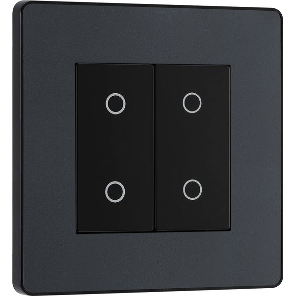 BG Electrical Secondary/Slave Double Touch Dimmer Light Switch, 2 Way, Screwless Front Plate, Evolve, Matt Grey, PCDMGTDS2B