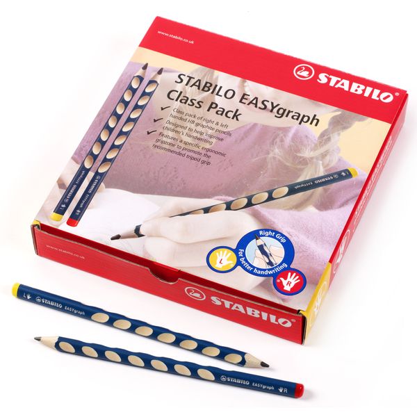 Ergonomic Graphite Pencil - STABILO EASYgraph - 8 x Left-Handed and 40 x Right-Handed - Classpack of 48 - Petrol - HB