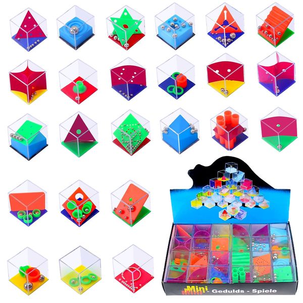 Mini Cube Puzzle Box Set, Brain Game 24PCS Maze Puzzle Box 3D Three-Dimensional Ball Maze Funny and Cool Brain Teasers for Kids-Safe for Boys, Girls, Teens, Party Favors (A)