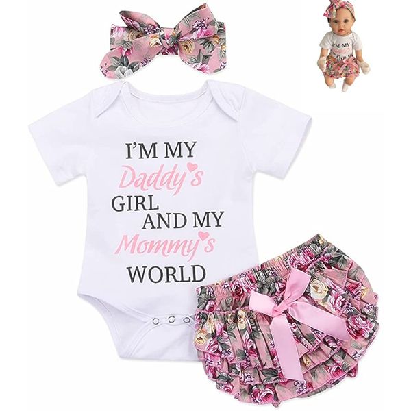 Reborn Baby Dolls Clothes Accessories for 20-22inch Reborn Dolls Girl Romper Jumpsuit Bodysuit +Pant Short+Headband Outfit Set