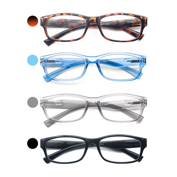 HEEYYOK Mens Reading Glasses Rectangular Frame +0.50 Readers Glasses For Men Spring Hinge Black Grey Blue Tortoise