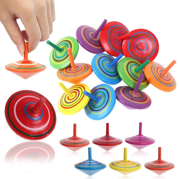 Wooden Spinning Top, 20Pcs Colorful Handmade Painted Wood Spinning Top Toy Desktop Flat Wooden Peg-Top Gyro Toy Children Kids Gift for Kids Children