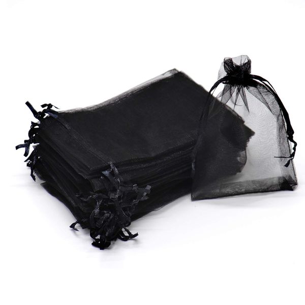 Dealglad 100Pcs Sheer Organza Bags 5x7 Inch, Black Wedding Favor Bags with Drawstring, Jewelry Pouches Party Holiday Gift Candy Bags