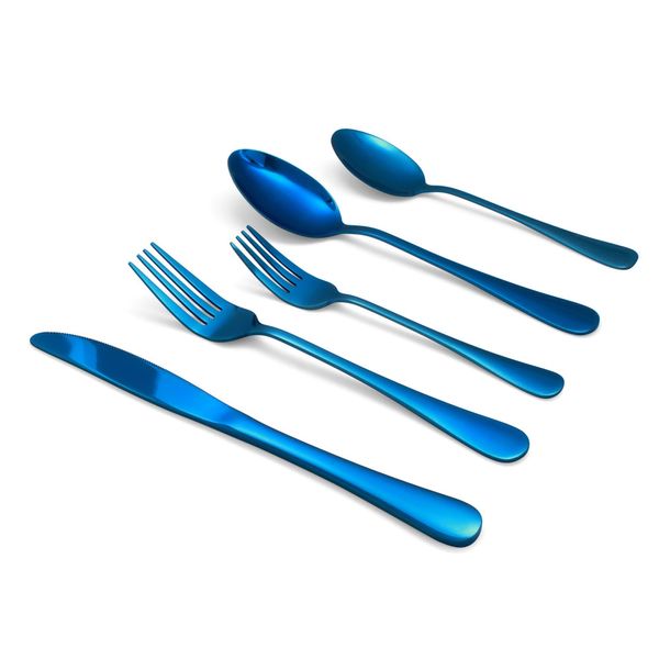 20 Piece Blue Silverware Cutlery Set Reflective Stainless Steel Flatware