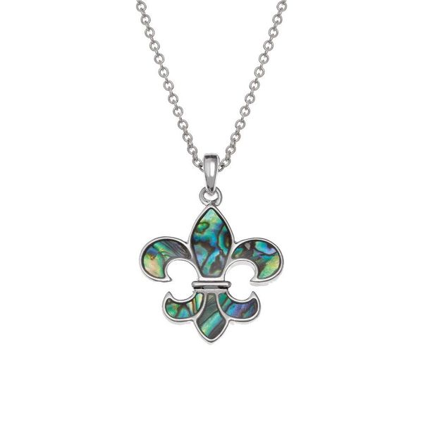 Eternal Collection Fleur De LYS Paua Shell Silver Tone Pendant Multi 46