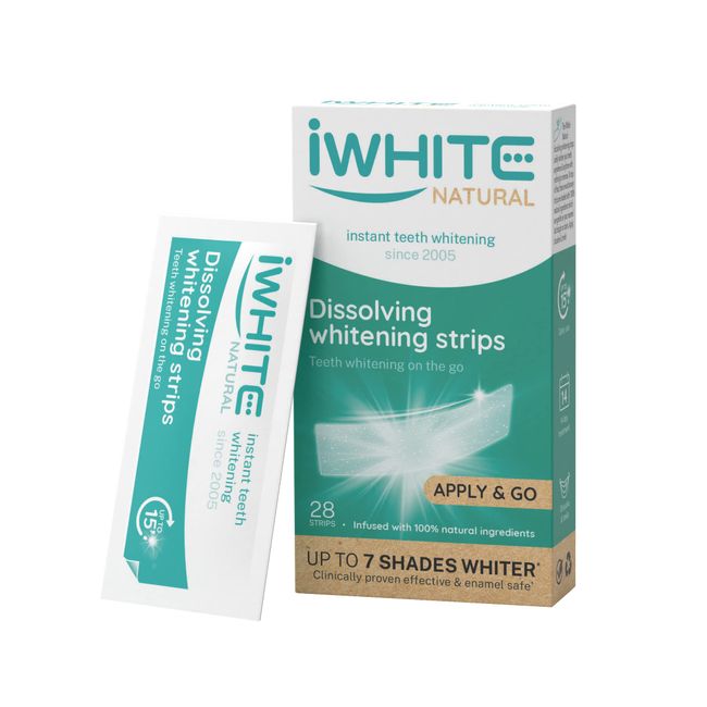 iWhite auflösbare Zahnweiß-Streifen - Zahnaufhellung bis zu 7 Schattierungen weißer - Zahnschmelz sichere Teeth Whitening - 28 Whitening Strips ohne Peroxid (14 Tage) Zähne aufhellen Bleaching Stripes