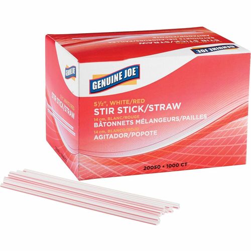 Genuine Joe 20050 Stir Sticks/Straws, Plastic, F/Hot/Cold,1000/BX,5-1/2-Inch ,WE/RD