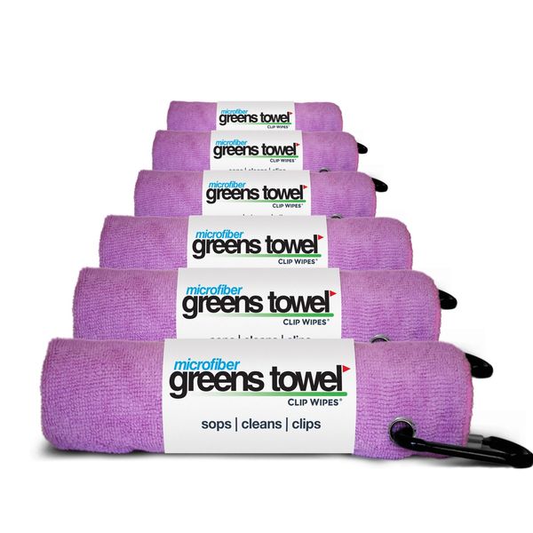 Greens Towel 6 Pack Pink Golf Towels with Clip for Golf Bags, Plush Microfiber nap Fabric, 16x16, The Original Value Pack (Awareness Pink)