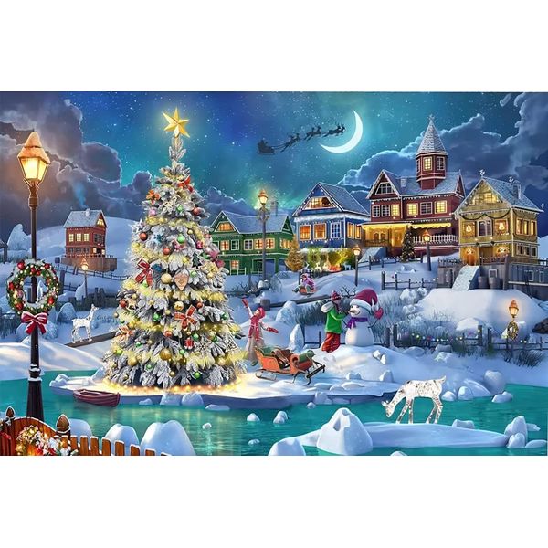 Amyaker Diamond Beads Painting Kit Diamond Art Christmas DIY Handmade Painting Craft Kit Mosaic Art 5D Diamond Painting Full Paste Type 40x30cm Christmas Snow Scenery