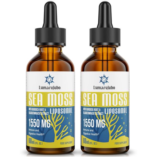 Liposomal Irish Sea Moss Drops 1550MG, with Burdock Root and Bladderwrack Extract, 4X Stronger than Pills & Gel, Support Gut & Immune Health (Pack of 2)