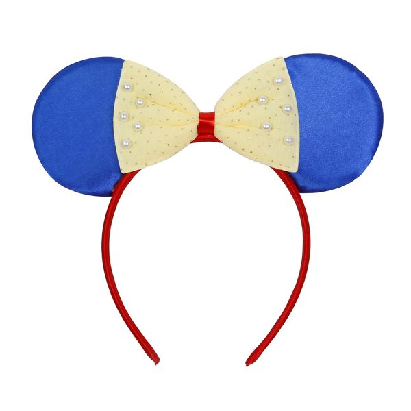 WOVOWOVO Mouse Ears Headbands for Women Girls Pearls Bow Hairbands Christmas New Year Cosplay Costume Princess Party Decorations