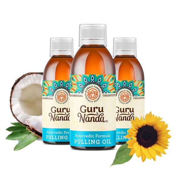 3 Pack GuruNanda Original Oil Pulling - Alcohol & Fluoride Free, Natural Mouthwash - Ayurvedic Blend for Healthy Teeth & Gums, Natural Teeth Whitening and Fresh Breath - Unflavoured (8.45 fl.oz x 3)