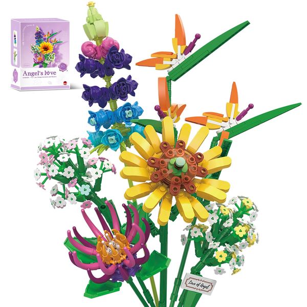 Wildflower Flower Bouquet Mini Building Block Set for Adults, Bird of Paradise Sunflower Building Toys Not Compatible with Lego Botanical Collection, Birthday for Girl Kids Ages, 18241