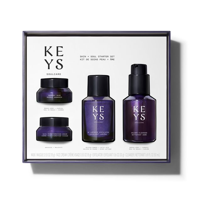 Keys Soulcare Skin + Soul Skincare Starter Set, Includes Golden Cleanser, Cream, Exfoliator & Harmony Mask, Cleanses & Moisturizes Skin, Cruelty-Free