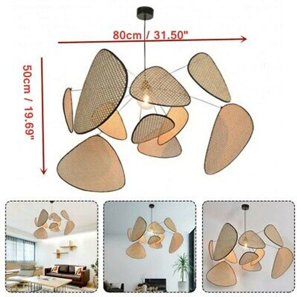 40w Bamboo Art Pendant Rattan Hanging Lamps Branch Chandelier Light Fixtures