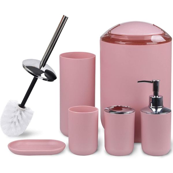 Bathroom Accessories Set 6 Piece Bath Ensemble Includes Soap Dispenser, Toothbru