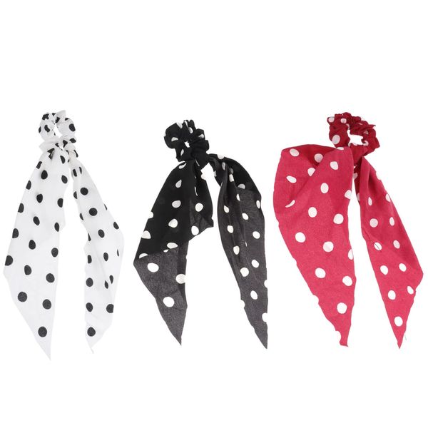 Beaupretty 3pcs Hair Scarf Hair Scrunchies Polka Dot Ribbon Ponytail Scarves with Bow Headdress for Women Girls