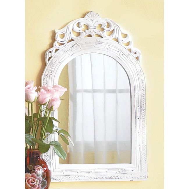 White Distressed Wood Mirror Vintage Style Windowpane Bathroom Home Wall Decor