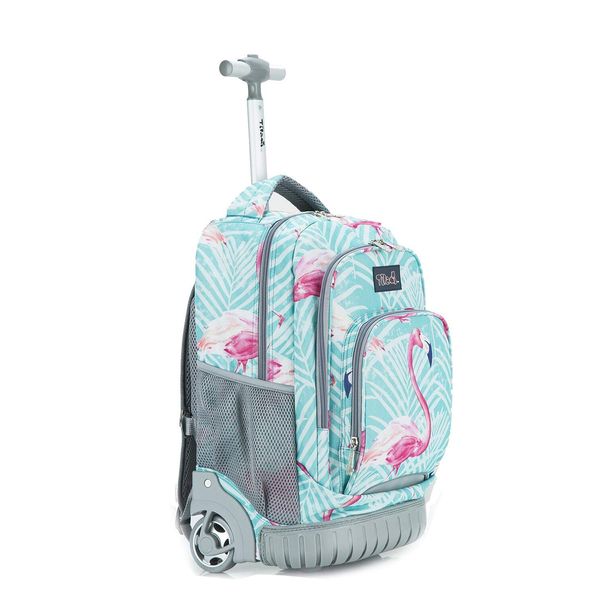 Tilami Kids Rolling Backpack 18 inch Boys and Girls Laptop Backpack, Flamingos