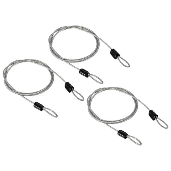 PATIKIL Security Cable 2.5mm x 1m/3.3ft, 3 Pack Coated Luggage Lock Wire Rope with Double Loop, Clear