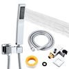Bathroom Square Chrome Solid Brass Hand Held Shower Head With Wall Connector and Hose System Wall Mount Handheld Showerheads Set