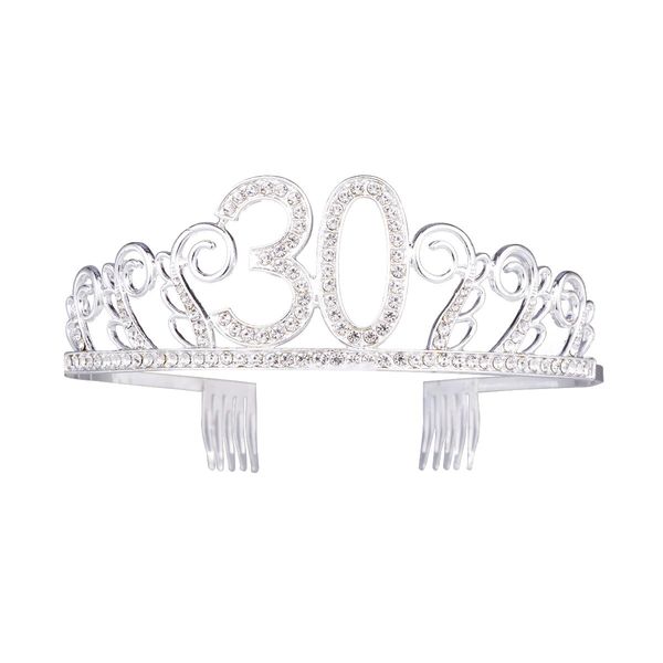 Frcolor Birthday Crystal Tiara Crown 30th Rhinestone Princess Queen Headband