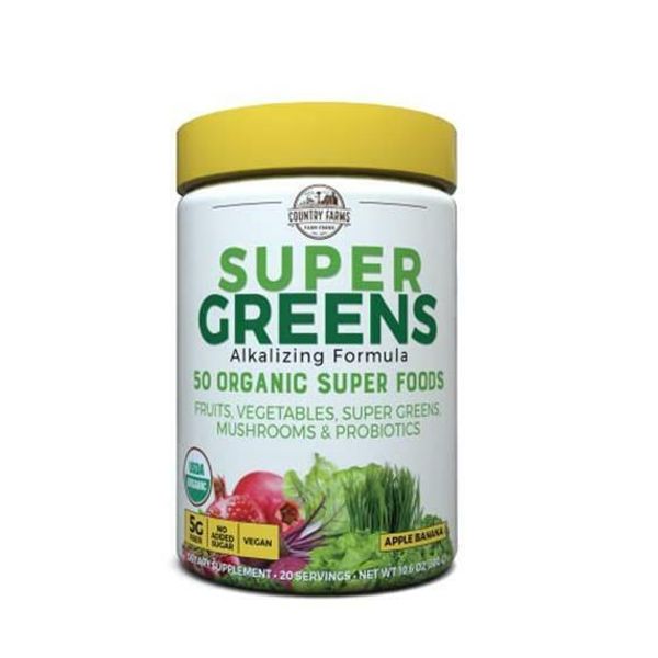 Country Farms Super Greens Banana Flavor, 50 Organic Foods, USDA Organic