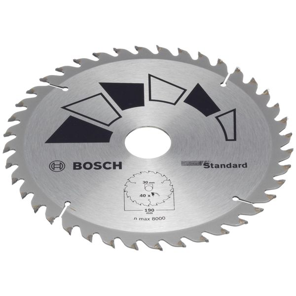 Bosch 1x Circular Saw Blade Standard (for Wood, Ø 190 x 2.2/1.5 x 30/24 mm, 40 Teeth, ATB, with 1x Reduction ring 24 mm, Accessories for Circular Saws)