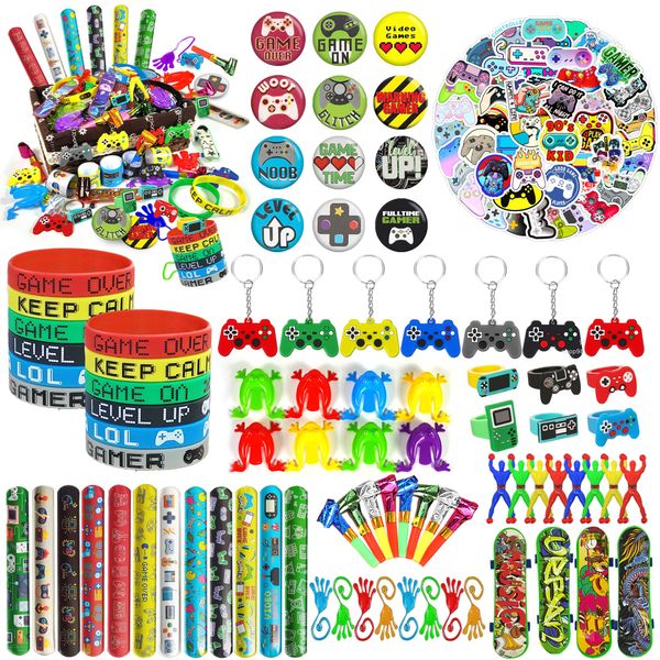 BANBALLON Video Game Party Favors Video Game Theme Keychain Stickers Chest Badge Bracelet Ring for Level Up Party Birthday Party Classroom Rewards Supplies (Multicolor)