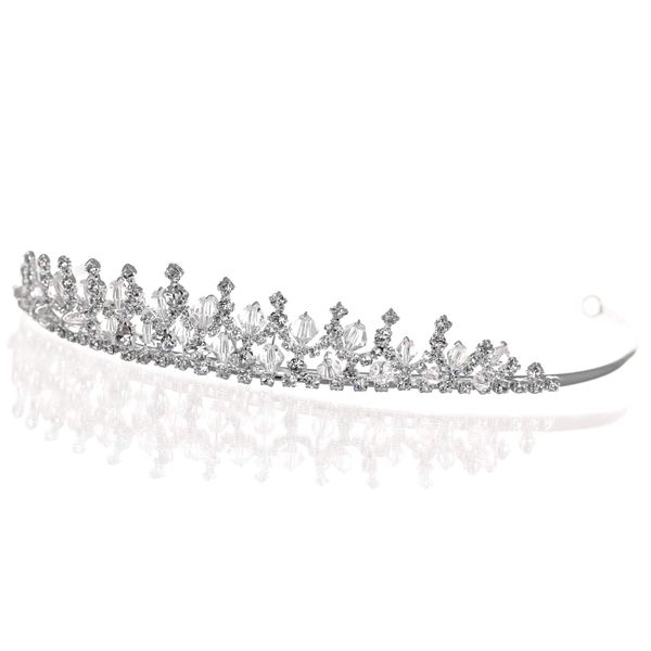 SAMKY Silver Handmade Crystal Beads Flower Bridal Tiara Brides Wedding Hair Accessories