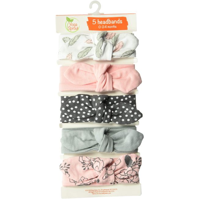 Yoga Sprout Bow Headbands, 5 Pack, Feather Floral