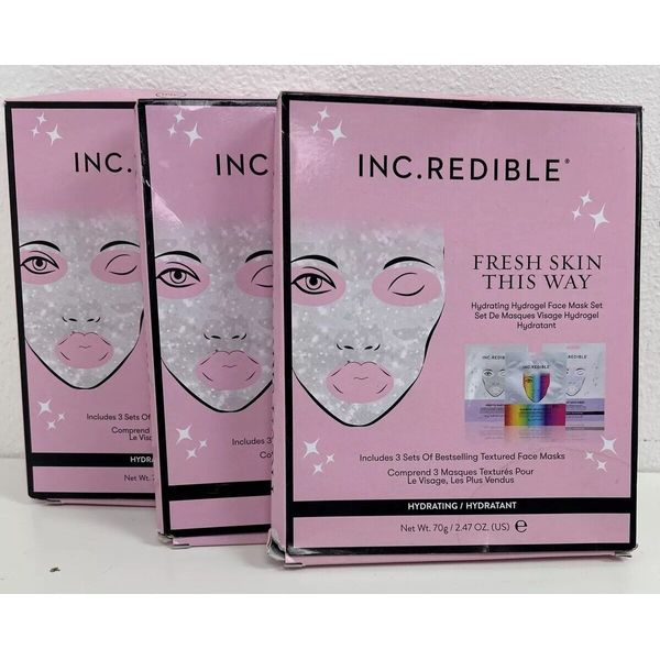 INC.redible Fresh Skin This Way Hydrogel Hydrating Gel Face Masks Lot Of 3