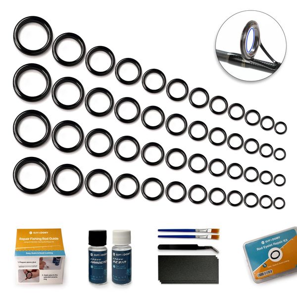 Fishing Rod Repair Kit, Ceramic Eyelet Inserts Replacement Kit with Fishing Rod Epoxy Glue