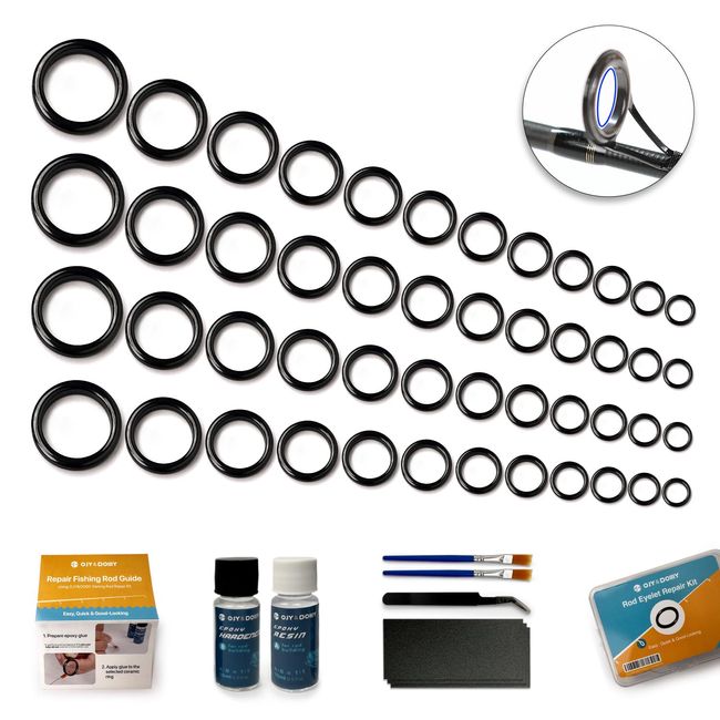 Fishing Rod Repair Kit, Ceramic Eyelet Inserts Replacement Kit with Fishing Rod Epoxy Glue