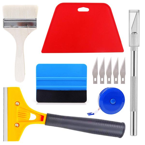 Ewrap Wallpaper Hanging Kit Wallpaper Tools Wallpaper Smoothing Tool with Paint Brush, Wallapaper Scraper, Red Squeegee, Tape Measure