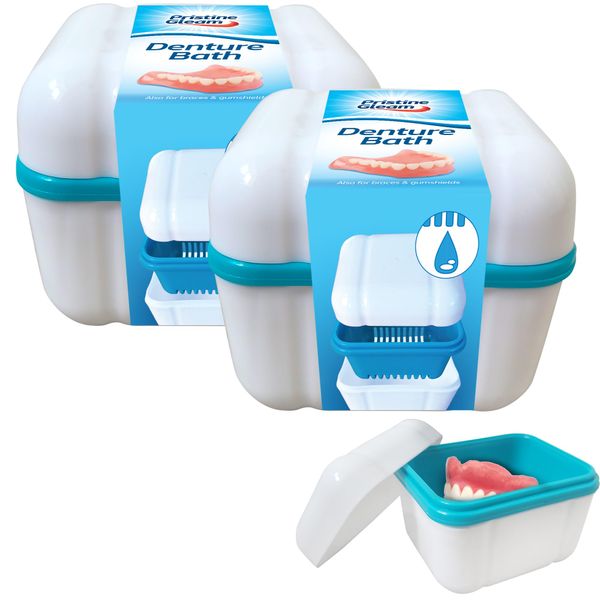 2pk Denture Bath Box, Denture Box for False Teeth Container Full Set | Denture Storage Box, Dentures Box, Denture Cleaning Box, Denture Case, Denture Baths, Retainer Bath, Denture Bath Case