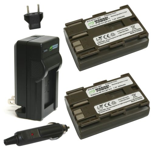 Wasabi Power Battery (2-Pack) and Charger for Canon BP-511, BP-511A and Canon EOS 5D, 10D, 20D, 20Da, 30D, 40D, 50D, 300D, D30, D60, Rebel, PowerShot G1, G2, G3, G5, G6, Pro 1, Pro 90, Pro 90 IS, FV10, FV100, FV2, FV20, FV200, FV30, FV300, FV40, FV400, FV