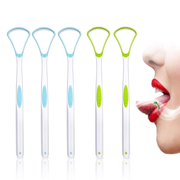 Silicone Tongue Brush, Set of 5, Individual Packaging, Tongue Polish, Double-Sided Use, Brush for Bad Breath Care, Tongue Cleaner, Tongue Moss Cleaner, Tongue Toothbrush, Portable, Lower Polish (3 Blue, 2 Green)