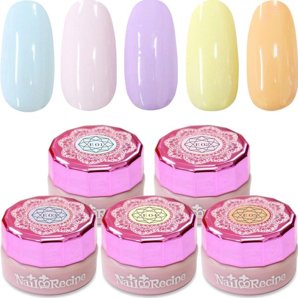 NailRecipe E1-5 Nail Gel Nail Color Gel Set of 5 Colors, Cute Like Flowers (Sherbet E1-5)