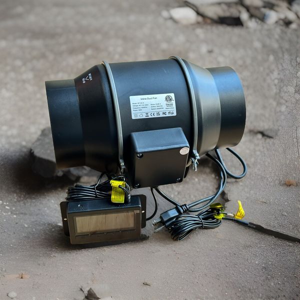 Quiet 6” Exhaust Inline Duct Fan 350 CFM w/Program Temp Humidity Speed Control