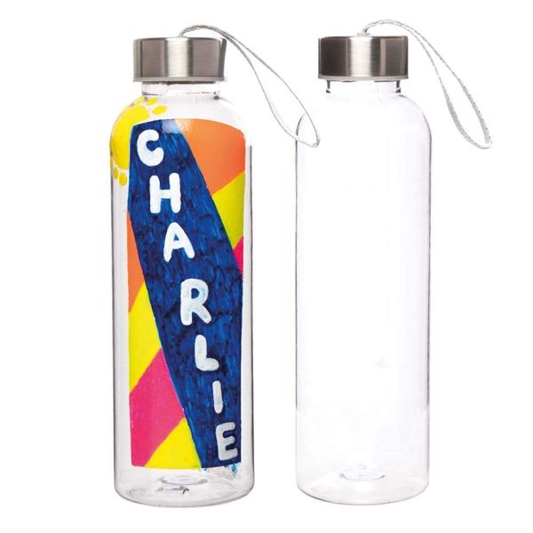 Baker Ross AX323 Design Your Own Water Bottles - Pack of 2, Creative Art and Craft Supplies for Kids to Design and Decorate