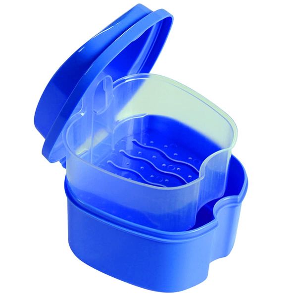 Denture Strainer with Basket Mouthpiece Retainer Case (Blue)