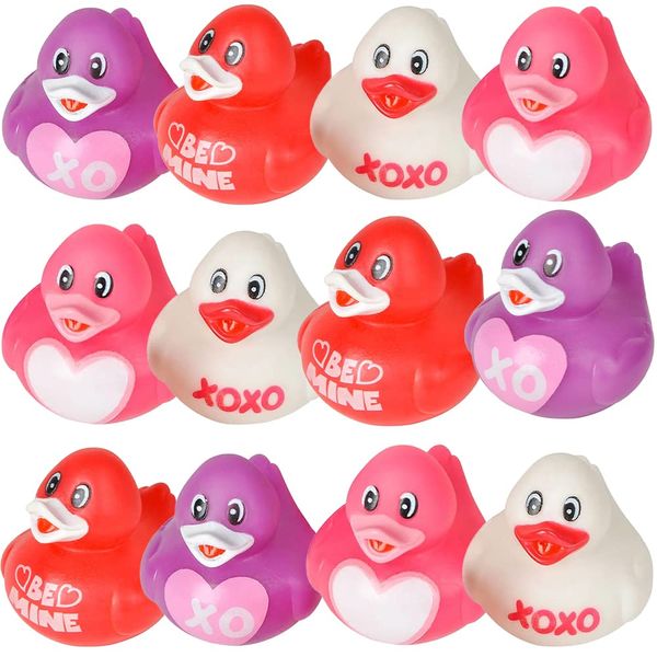 ArtCreativity 2 Inch Valentines Day Love Rubber Duckies, Pack of 12, Cute Duck Bath Tub Pool Toys, Fun Decorations, Carnival Supplies, Valentine Party Favor or Small Prize