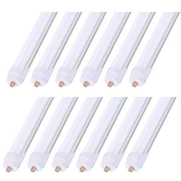 8ft LED Bulbs,8 foot LED Shop light, F96T12 T12 Bulb Fluorescent Replacement, T8 96" 45Watt FA8 Single Pin LED Tube Lights 5400LM, Ballast Bypass, 6000k, Milky Cover, Workshop, Warehouse(12 Pack)